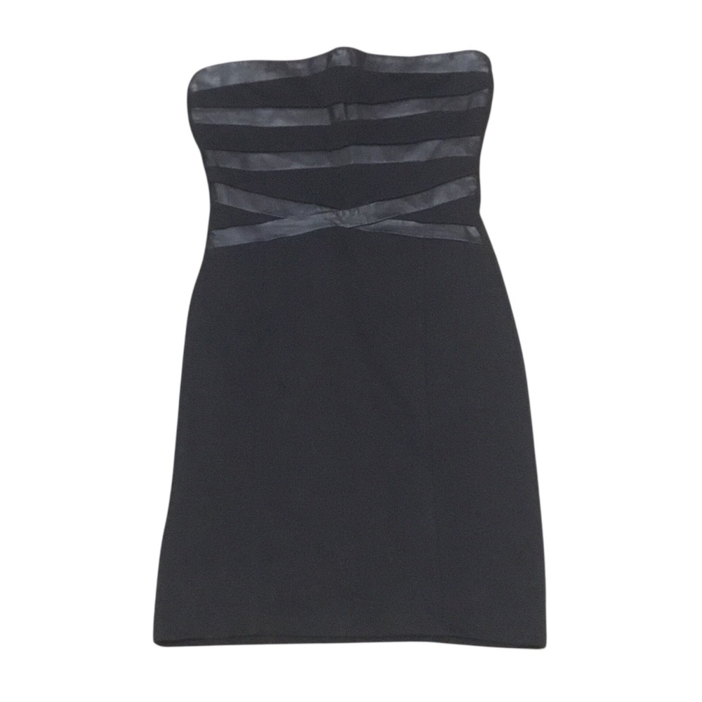 Black Strapless Fitted Dress with Faux Leather